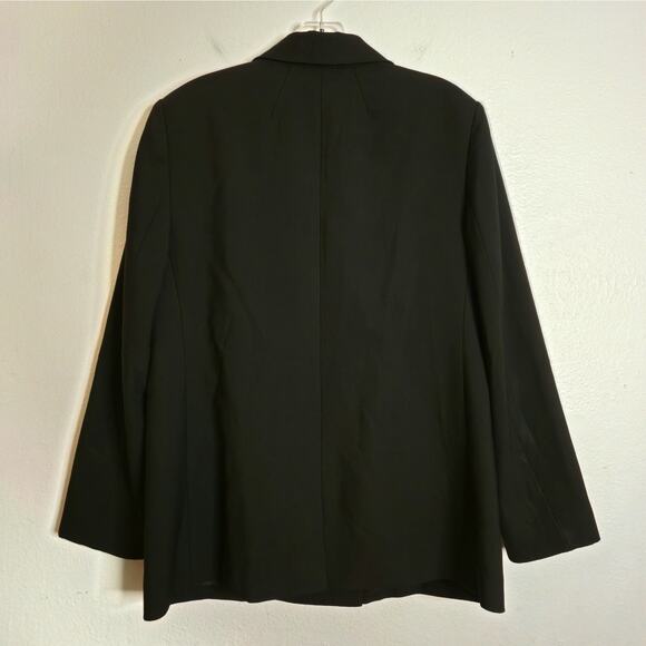 FRAME Wool Double Breasted Blazer Size 12 Noir Black Shoulder Pads Classic Chic - Picture 3 of 12